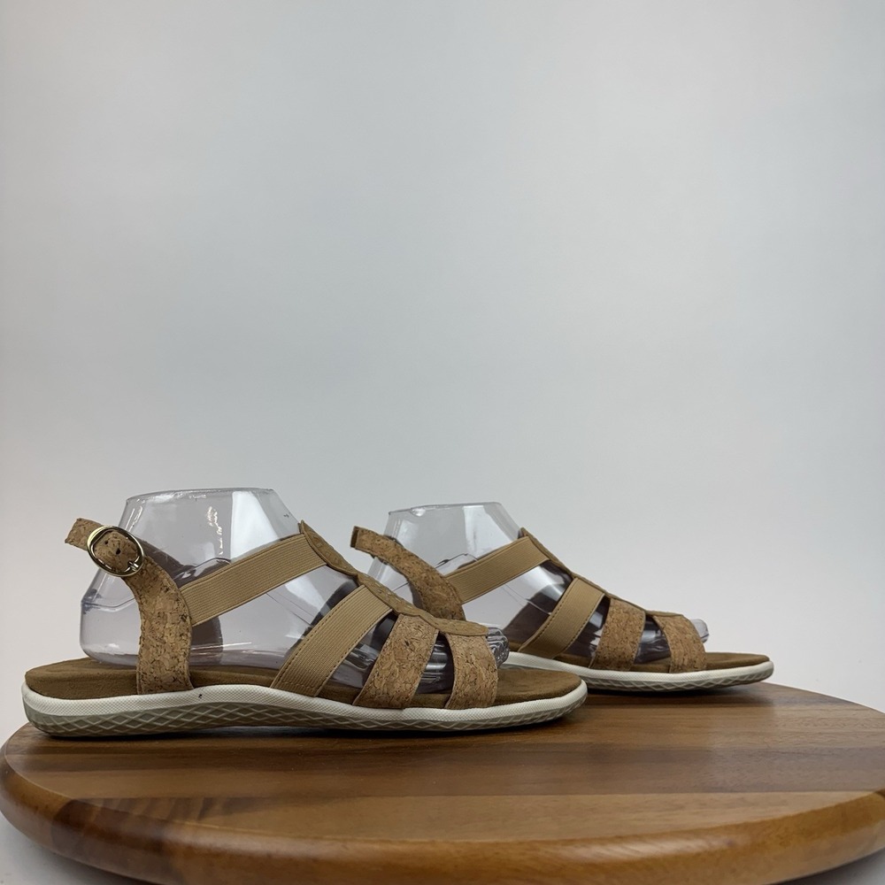 Womens David Tate Quilt Tan Cork Strappy Embellished Comfort Sandals Size 11 M